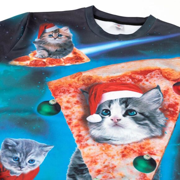 Ugly Cat‎ and Pizza Long Sleeve Pullover Size Large - Picture 1 of 8
